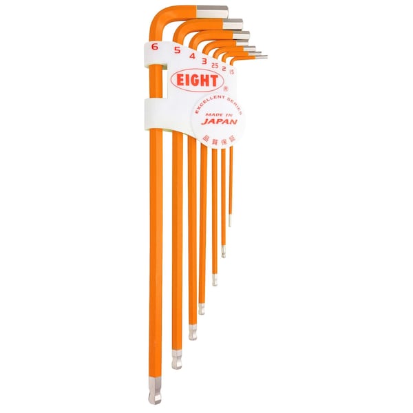 Eight Tool TAPER HEAD HEX KEY L-HANDLE EXTRA LONG SET, 7PC 1.5-6MM ORNG TLC-S7OR - main